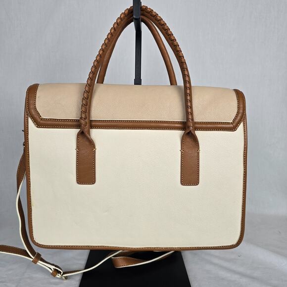 DKNY Leather Laptop Travel Business Bag Cream Beige Double Handles & CB Strap - Picture 2 of 16